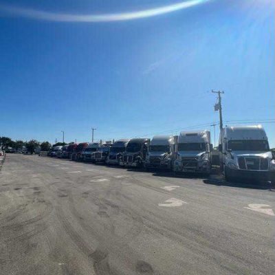 Trucks in a line