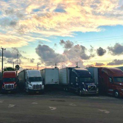 Trucks on the truck stop road